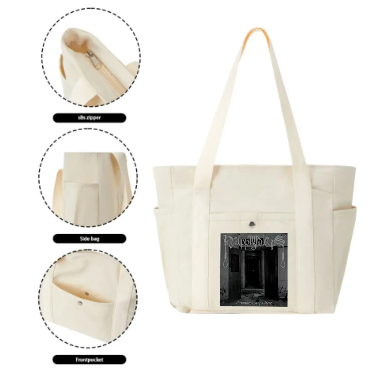 Happiness Stops Here... Simple Canvas Bag Women's Basic Shopping Commute Bag