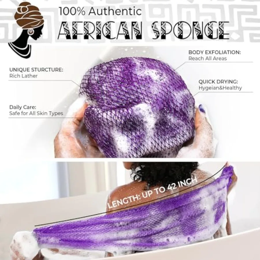 African Net Sponge Authentic - 2 Pieces Exfoliating Body Scrubber Bath Sponge - Loofah Washcloth Back Scrub for Shower Body Exf view 2