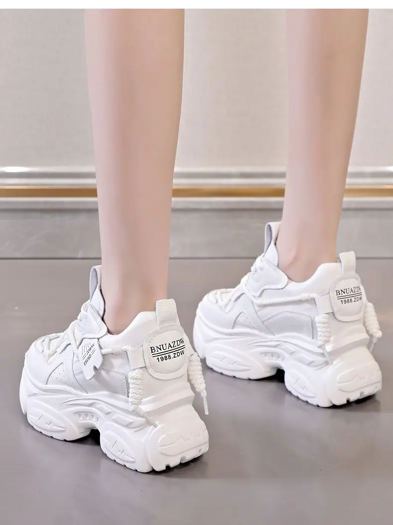 Fujin 10cm Women Lace Up Chunky Sneakers Fashion Spring Autumn