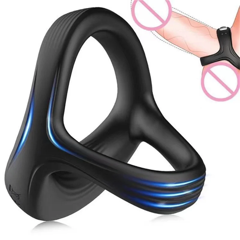 Male Penis Ring Vibrator Triangle Vibrating Cock Ring Delay Ejaculation Magnetic Charging Sex Toy For Men Penis Ring Masturbator