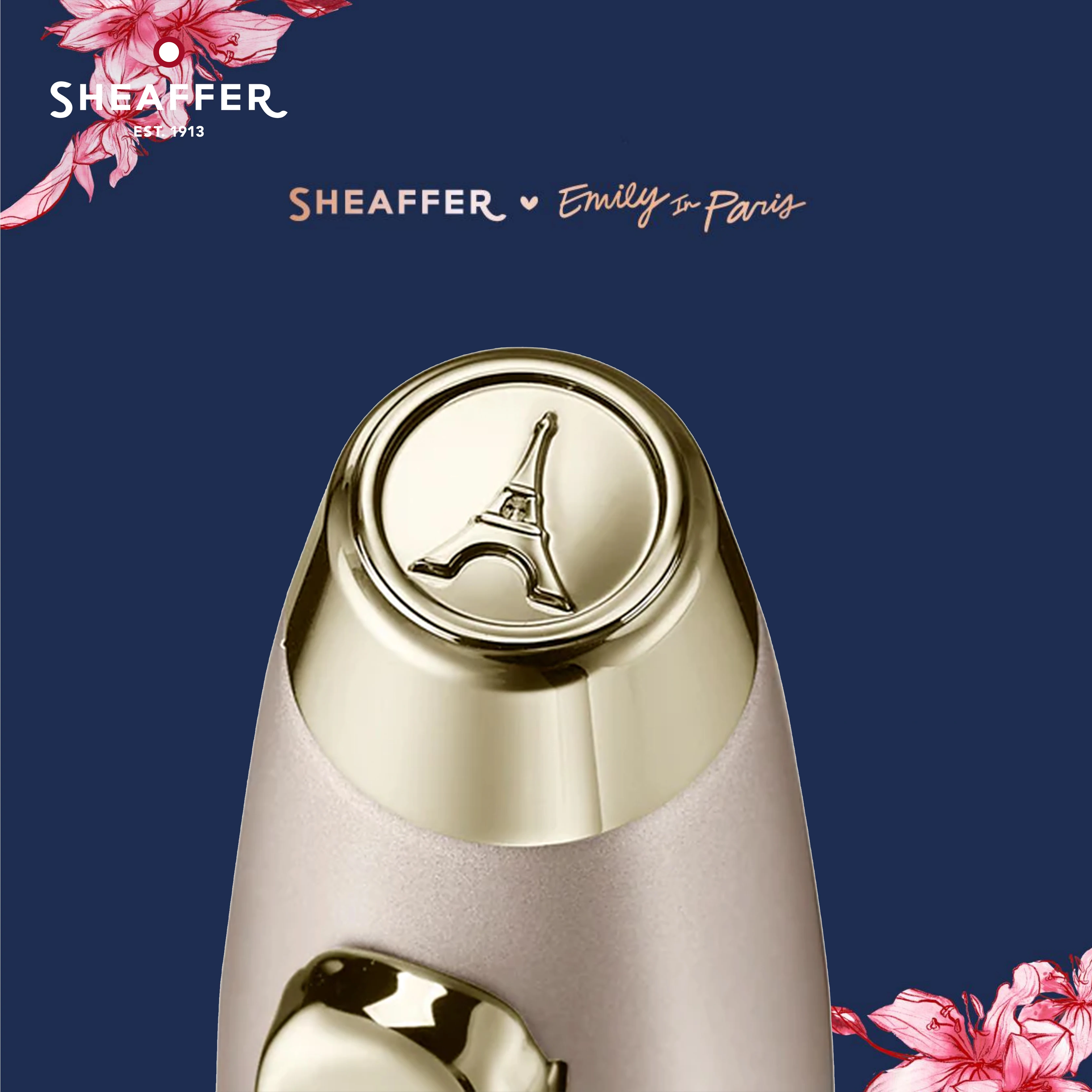 Sheaffer 100 Emily in Paris 9377 Fountain Pen – Gold Champagne with Eiffel Tower Finial, Limited Edition Collectible