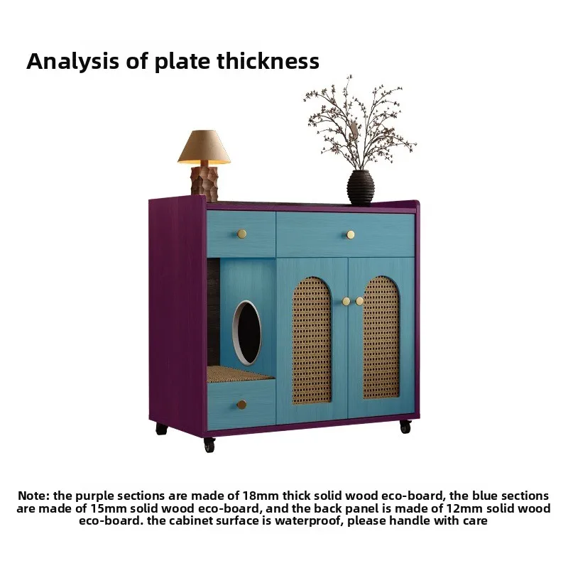 Cat litter cabinet with anti-litter solid wood integrated passage for cat villas