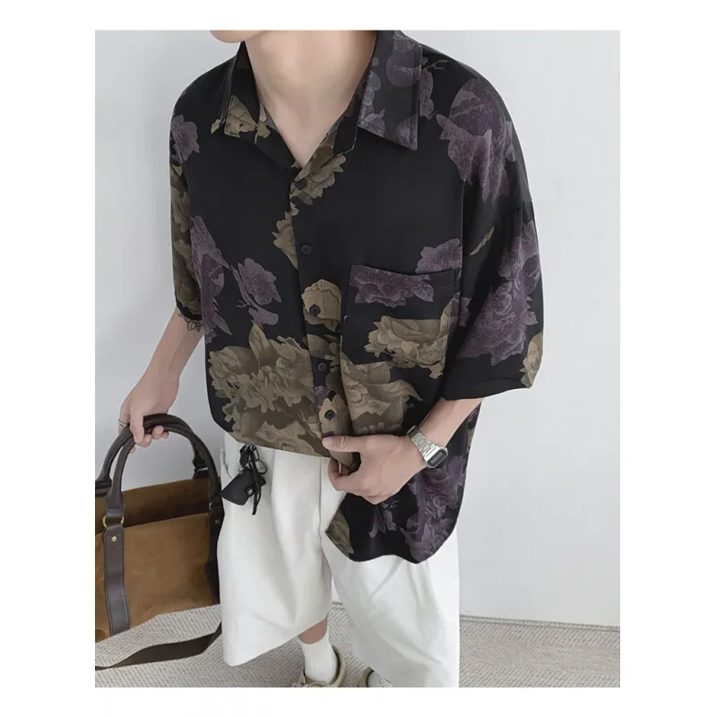 Summer Short Sleeved Shirt Men Fashion Printed Casual Shirt Men Streetwear Korean Loose Flower Shirts Mens Hawaiian Shirt M-2XL