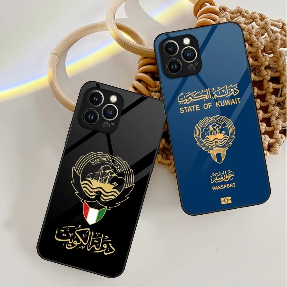 Kuwait Passport Flag Map Phone Case For iPhone 13 15 14 12 11 Pro XS Max Plus Mini X XR 8 7 6s SE2020 Tempered Glass Coque