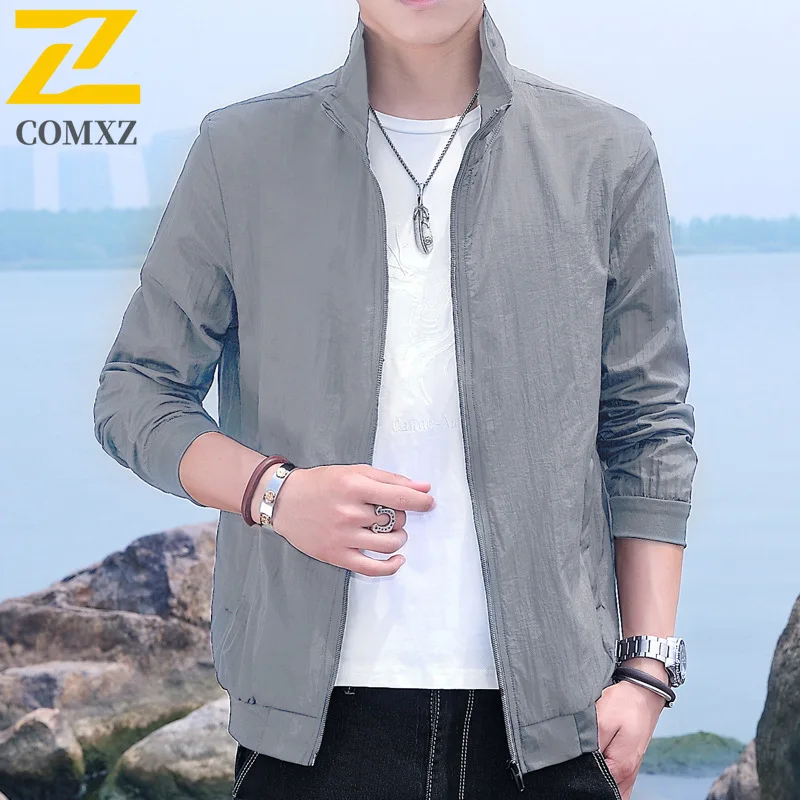 Summer Men Sun Protection Jacket Lightweight Breathable UV Resistant Cycling Jacket Outdoor Camping Hiking Stand Up Collar Jacke