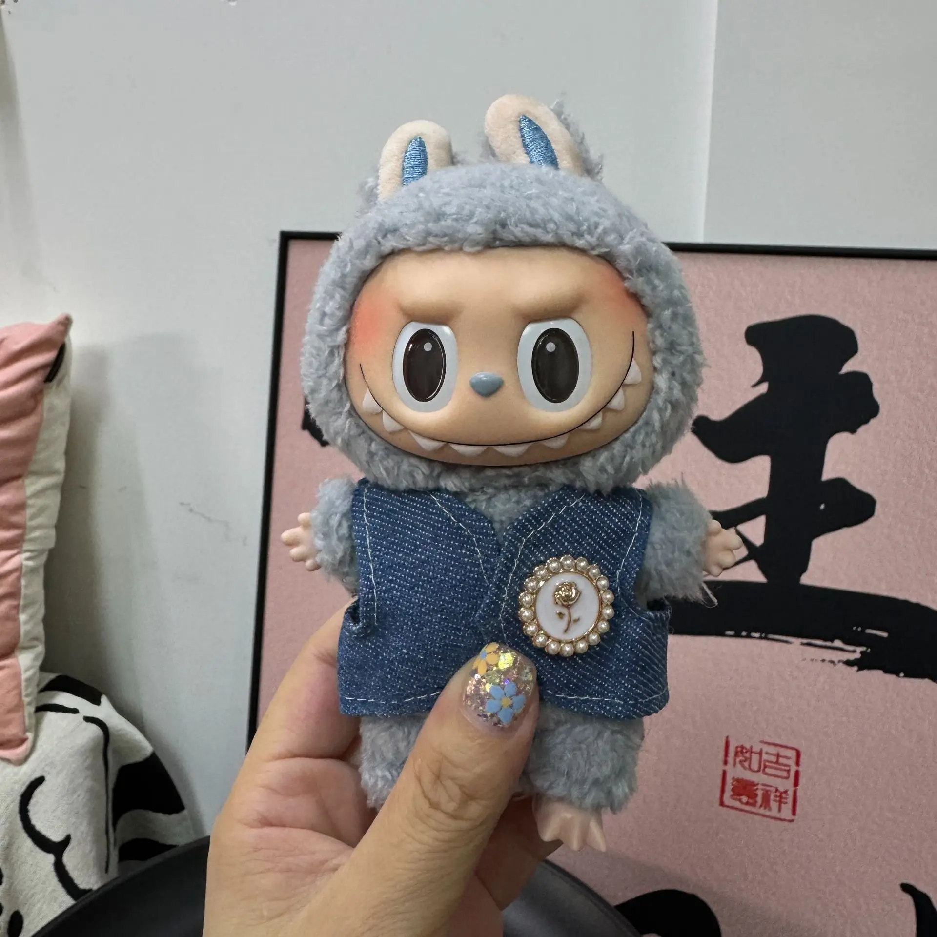 17 cm Labubu ubrania pluszowa zabawka ubrania miś zabawka top kamizelka jeansowa spódnica akcesoria lalka ubrania dla lalek