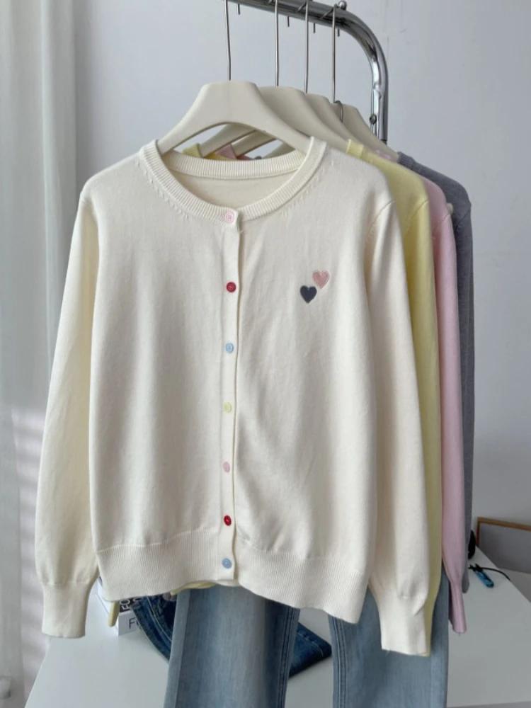 2026 Autumn Winter Elegant Embroidered Women Knit Cardigan Long Sleeve Unique Colorful Buttons Fashion Versatile Women Sweater