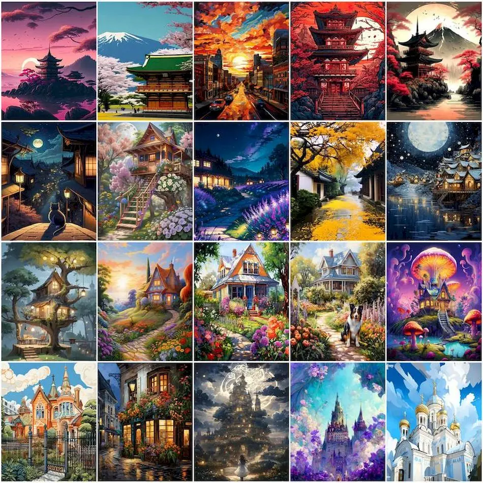 

GATYZTORY Painting By Numbers Color Markers House Scenery Diy Crafts Picture Paint Art Supplies Drawing Living Room Decoration