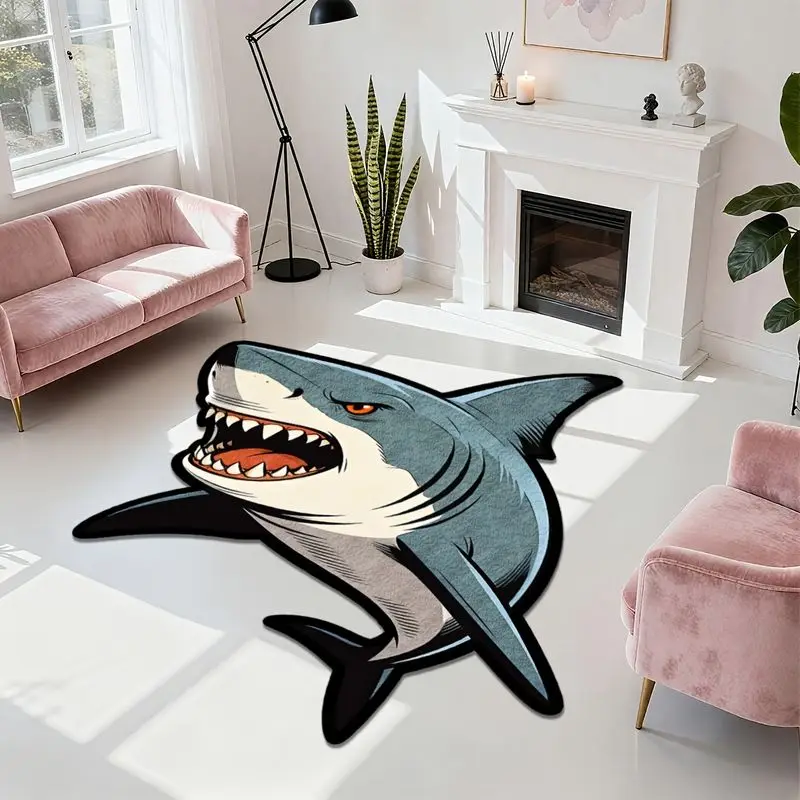 VIKAMA Cartoon Great White Shark Shaped Rug, Non-Slip Sound-Absorbing Entryway Mat, Bedside Rug for the Bedroom, Home Decor