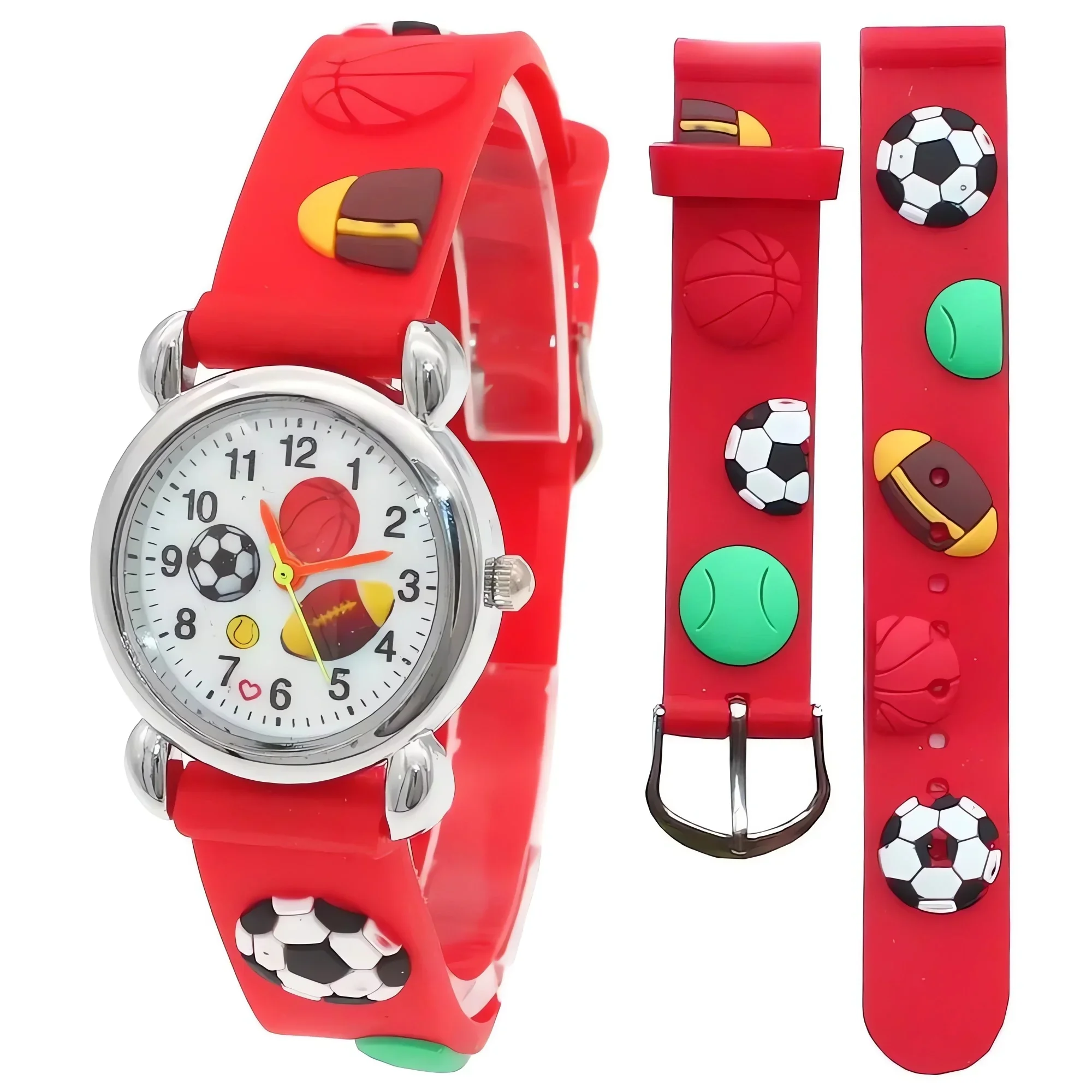 Unisex Football Cartoon Quartz Watch Silicone Strap Kids Boys Girls Timepiece