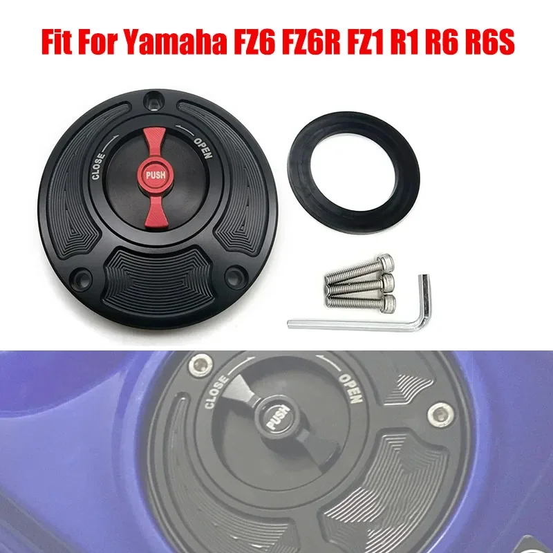 

CNC Fuel Gas Tank Cap Cover Aluminum Keyless Motorcycle Accessories All years For YAMAHA FZ6 FZ6R FZ1 R1 R6 R6S