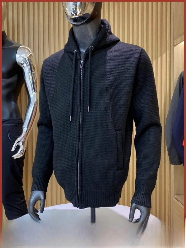 

Thiened Hooded Knitted Jaet for Men Casual Warm Winter Outerwear Faionable Polyester Fiber Zipper Closure Regular Fit