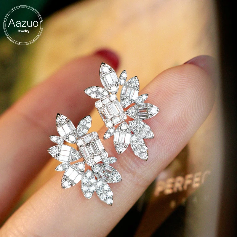 

Высококачественные серьги-гвоздики Aazuo из белого золота 18 карат с настоящими бриллиантами 1,20 карата, роскошные серьги-гвоздики в форме цветка, подарок для женщин, для свадебных торжеств, Au750