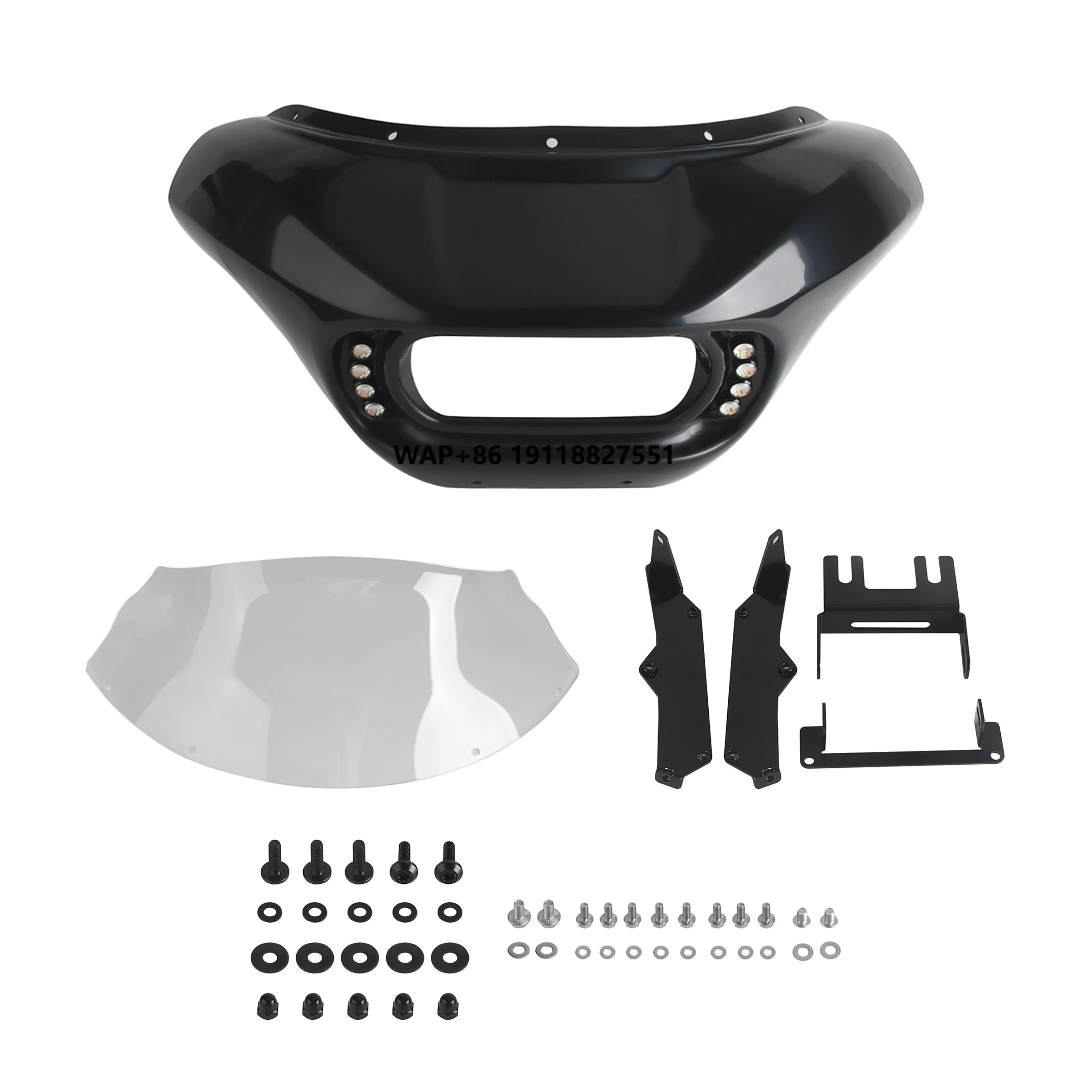 Motorcycle Shark Fairing W/8-LED DRL Turn Signal for Softail M8 Fat Bob 114 2018-2024 | Plug & Play ABS Headlight Mask