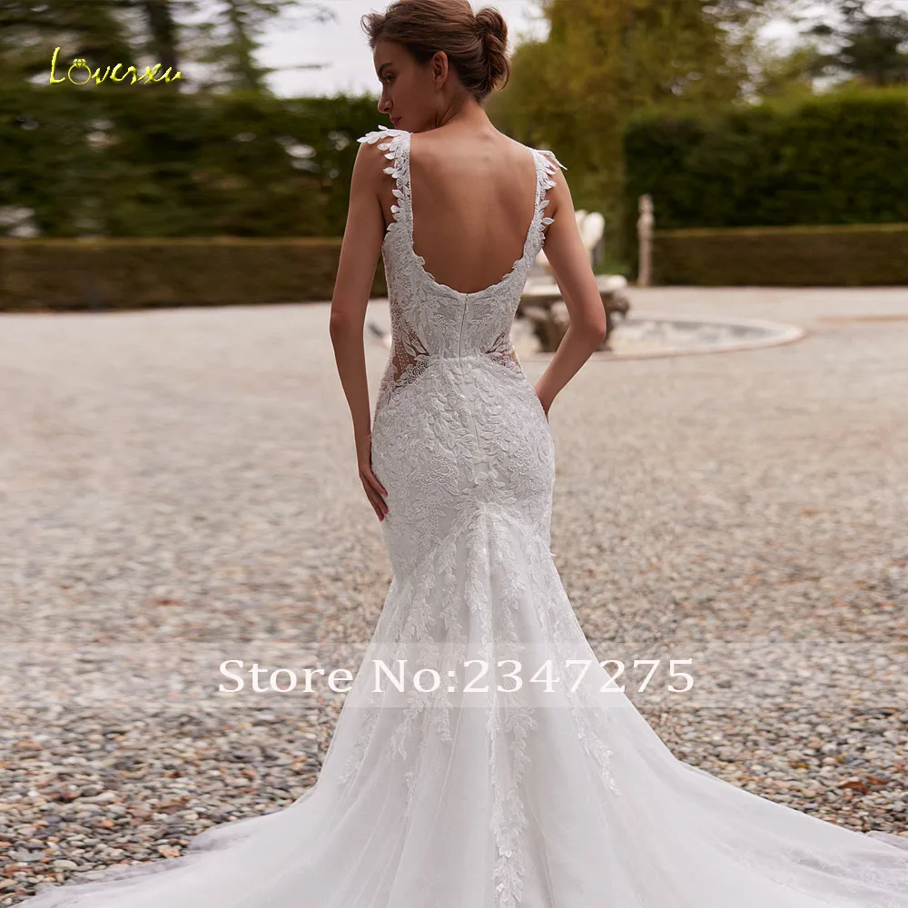 Loverxu Sirena Abiti da sposa sexy Sweetheart senza maniche Vestido De Novia Applicazioni di pizzo Abiti da sposa glamour su misura