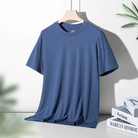 94% Modal 6% Spandex Sommar Kortärmad T-shirt Herr Rund Hals Enfärgad Casual Underkläder Märke Högkvalitativa Herrkläder Nya 10 best sales t-shirt i nylon och spandex - №7