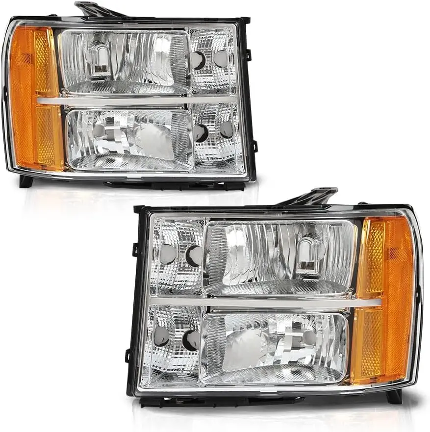 

Front Headlight Assembly Headlamp, Compatible with 2007-2013 GMC Sierra 1500 2500HD 3500HD, Crystal Headlight, Clear Lens White