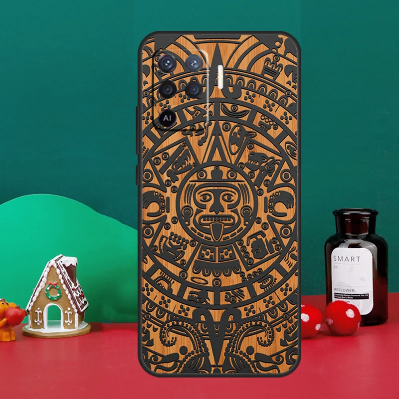 Mayan Calendar Wood Pattern For OPPO A17 A77 A79 A98 A78 A58 A5 A9 A53 A15 A96 A76 A16 A74 A94 A52 A72 A54 A57 S Case