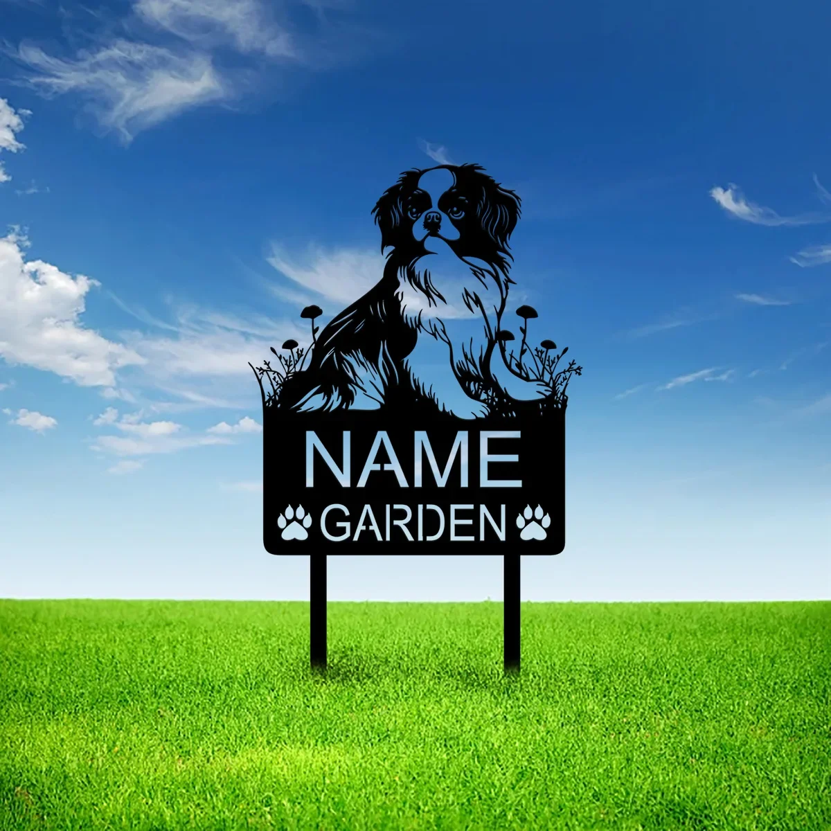 Custom stom Japanese Chin Dog Metal Memorial Garden Stake Personalized Pet Grave Marker Name Sign Remembrance Stake Decor