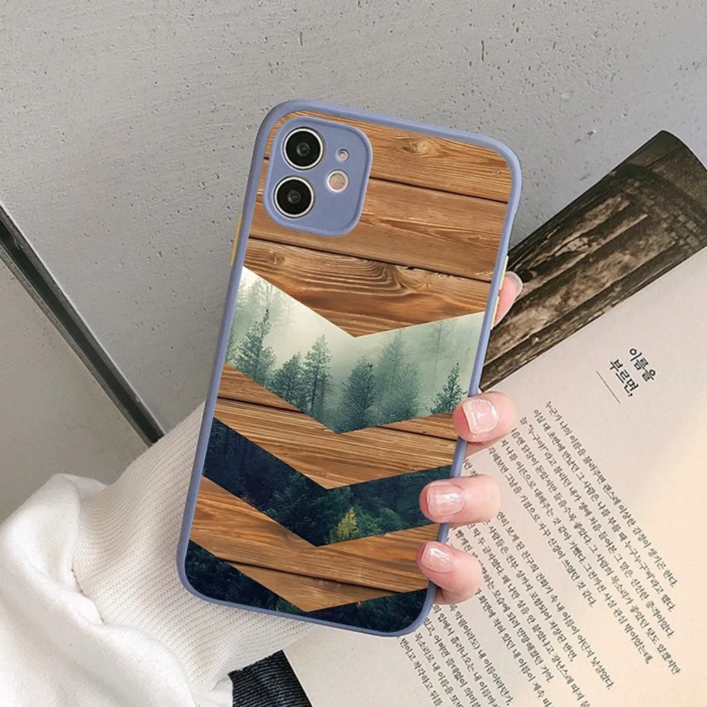 Forest Geometry Wood Mousepad for iPhone 14 11 12 13 Mini Pro Max 8 7 Plus X XR XS MAX Translucent Matte Cover