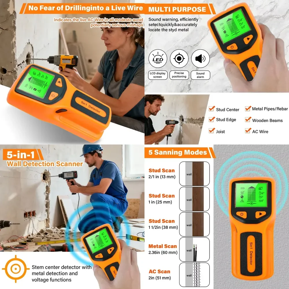 

WAP01 New 5-in-1 Handheld Wall Screw Column Live AC Cable PVC Water Pipe & Metal
