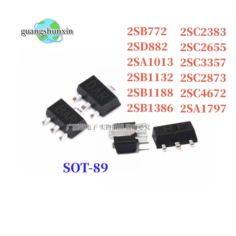 20PCS 2SB772 B772 SOT-89 2SD882 D882 2SA1013 2SB1132 2SB1188 2SB1386 2SC2383 2SC2655 2SC3357 2SC4672 2SC2873 2SA1797 SOT89