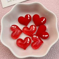 10Pcs New Cute Cartoon Valentine's Day Red Heart Series Flat Back Ornament Jewelry Bows Accessories