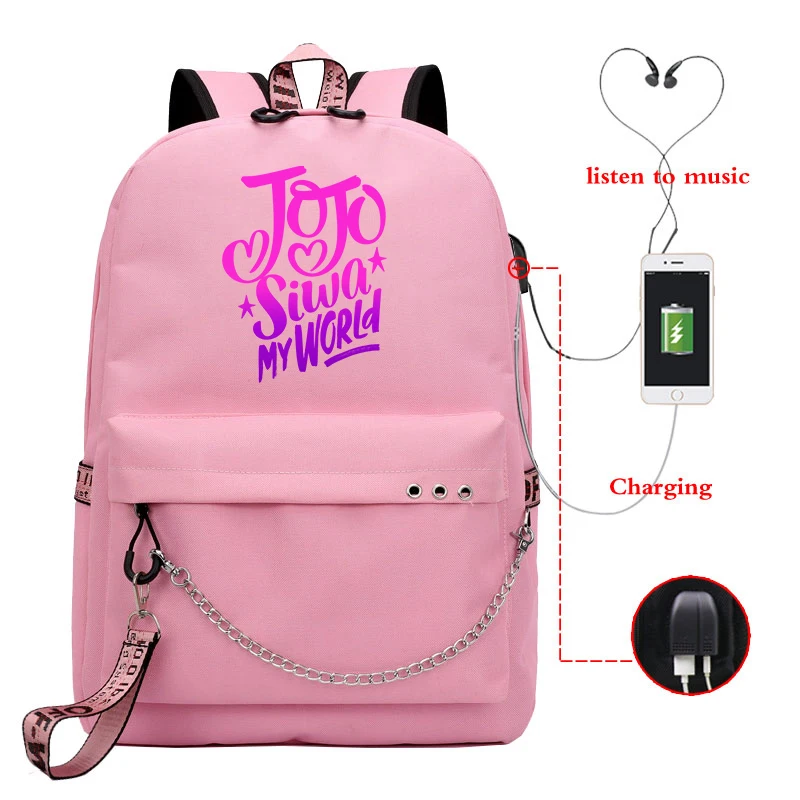 Jojo Siwa-Mochila antirrobo para mujer, morral escolar con carga USB, agujero para auriculares, para ordenador portátil, Mochila de viaje