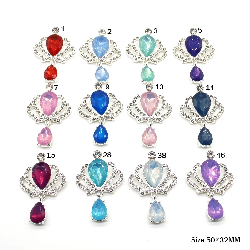 New 5pcs 32*50mm Crown Alloy Rhinestone Pendant DIY Wedding Wine Glass Decoration Clothes Metal Brooch Jewelry Accessories