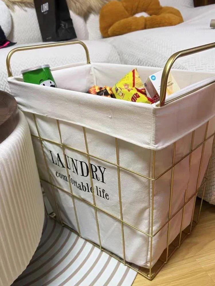 Fabric Lining Dirty Laundry Basket, Baskets for Bedroom,Iron Home Sundries Storage Organizer, Toy Organizer, Metal Wheels Basket