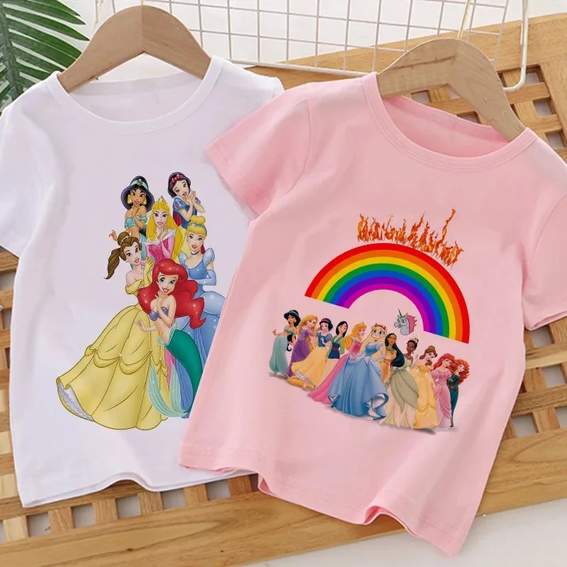 Disney Princess Series Hot Selling Kids T-Shirts Snow White Print Summer New Summer Clothing 2024 Harajuku Short Sleeve Tee Top