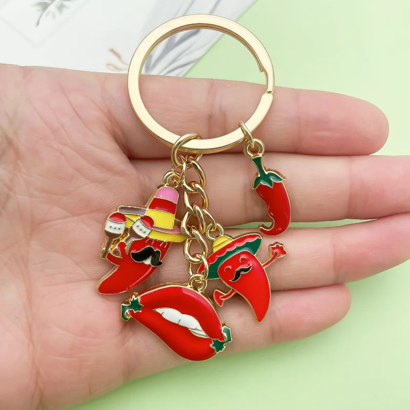 Car Keychain Personality Red Dripping Oil Hot Style Beard Chili Keychain Small Pendant Bag Accessories