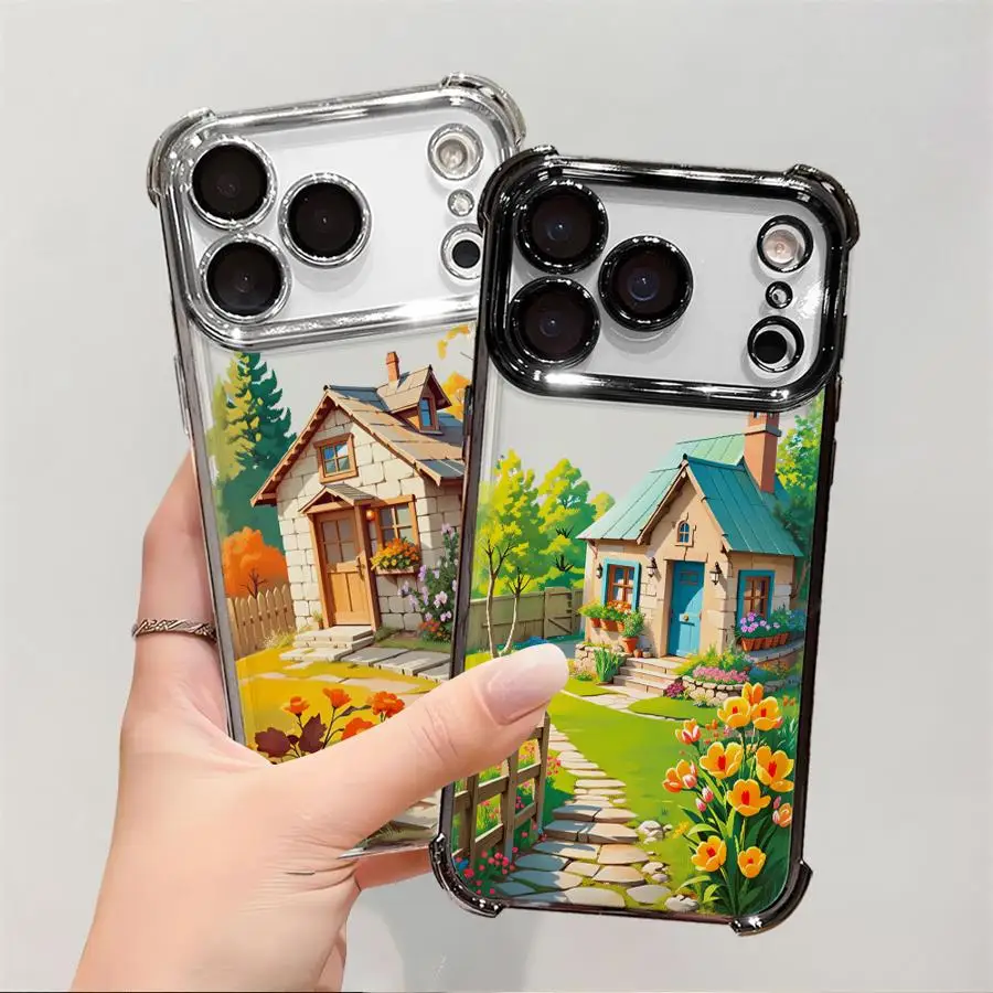 

Case for Apple iPhone 17 Pro Max 17e 15 16 Pro 11 13 16e Air 14 12 Plus Phone Cover Cartoon Cabin Pattern