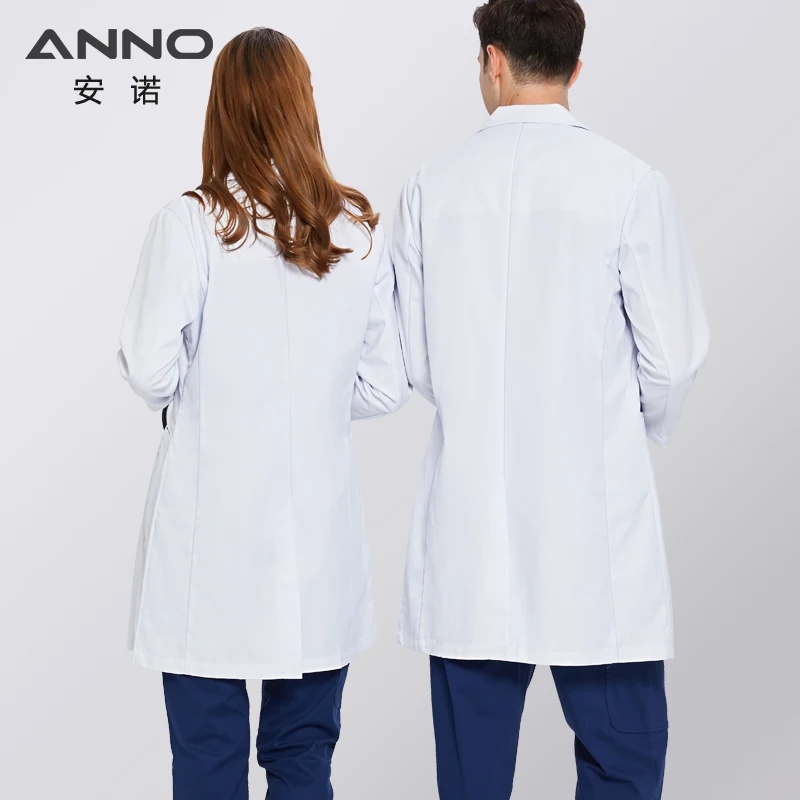 ANNO Anti-Static Lab Uniforms Out Fit Work Out Wear Unisex Pharmacy White Coat Chemistry Male Female White Doctor Clinic Gown