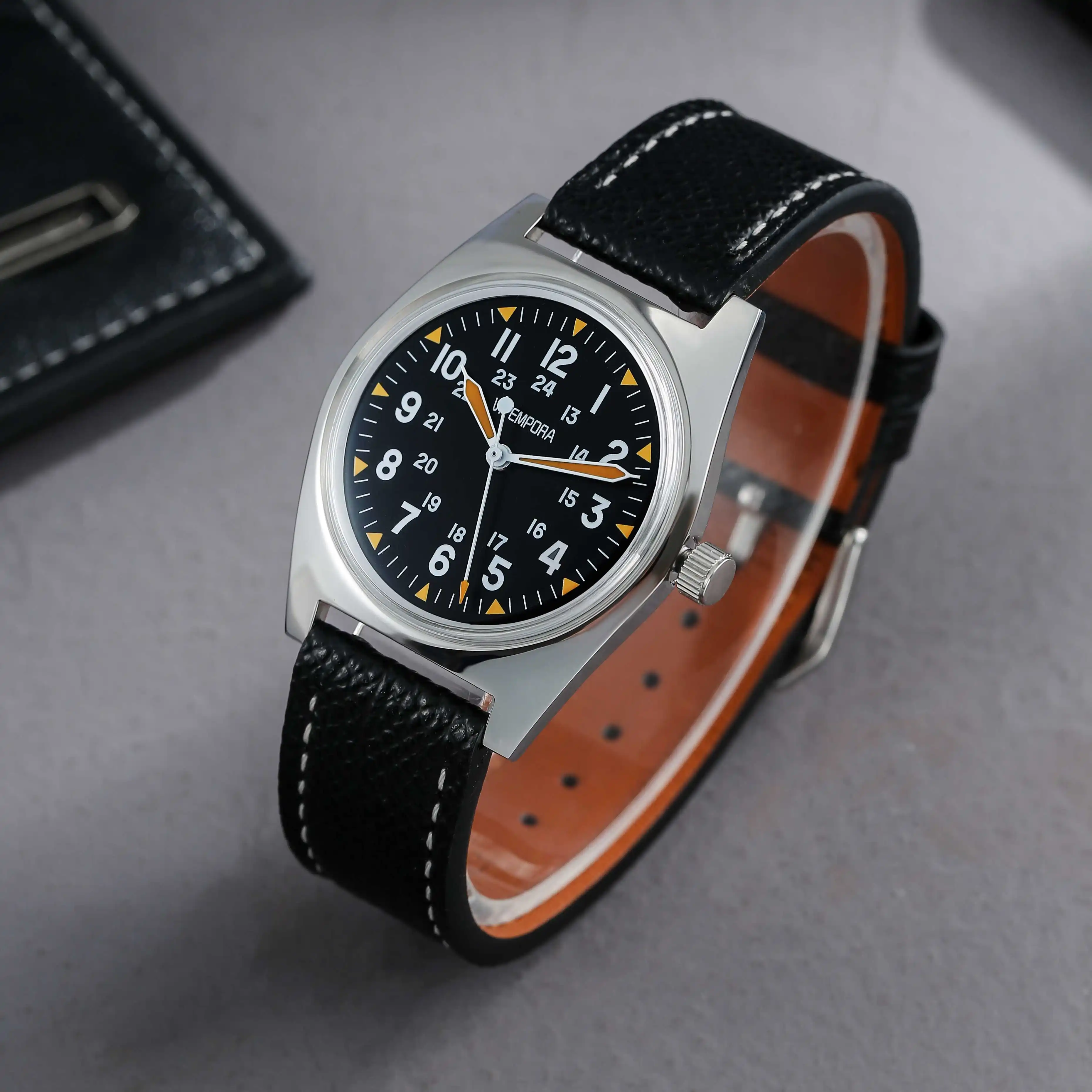 Vintage Field Men's Manual Winding Mechanical Watch 36mm 24 Hour Luminous Dial Leather Strap Casual Outdoor Watch