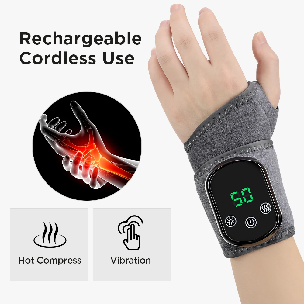 Electric Heating Wrist Guard Vibration Massage 5 Levels Hot Compress Wrist Brace Protector Wrap Rechargeable Heating Wristband