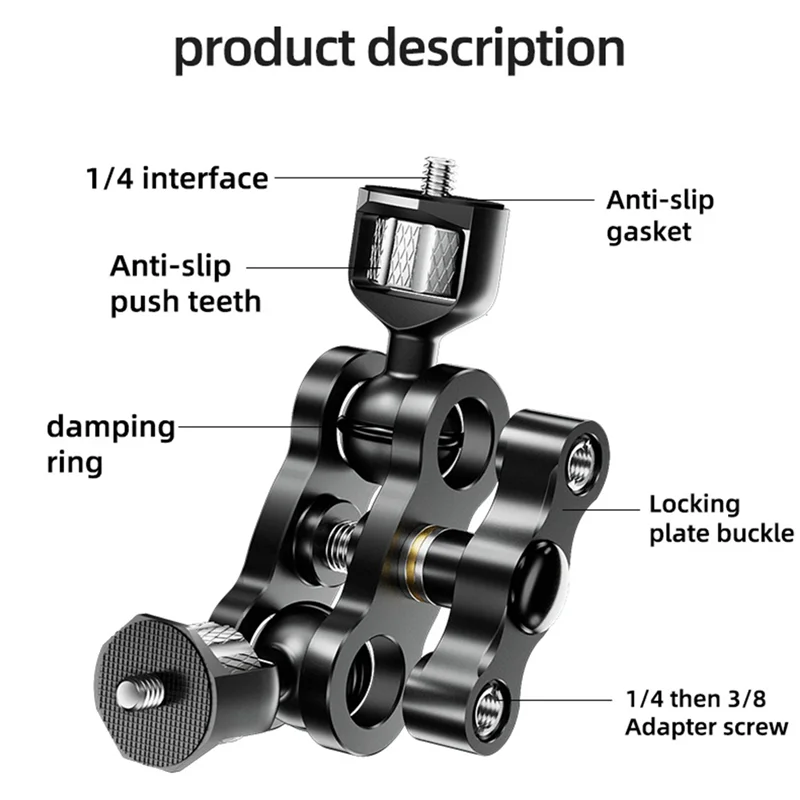 AS95-Double Ball Head Magic Arm 360 Ballheads With 1/4Inch Screw For Camera Monitor Light Microphone Gimbal Cage Mount