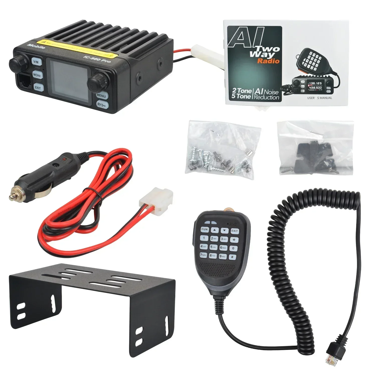 미국/유럽 모바일 무전기 IC-980Pro 트랜시버 UHF VHF 듀얼 밴드 듀얼 워치 25W 200채널 배경 소음 감소 Vox FM 무전기