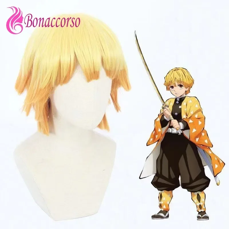 

Карманный парик для косплея Demon Slayer, желтый синтетический короткий прямой парик, аниме Coser, милый парик высокого качества для девочек, повседневная вечеринка