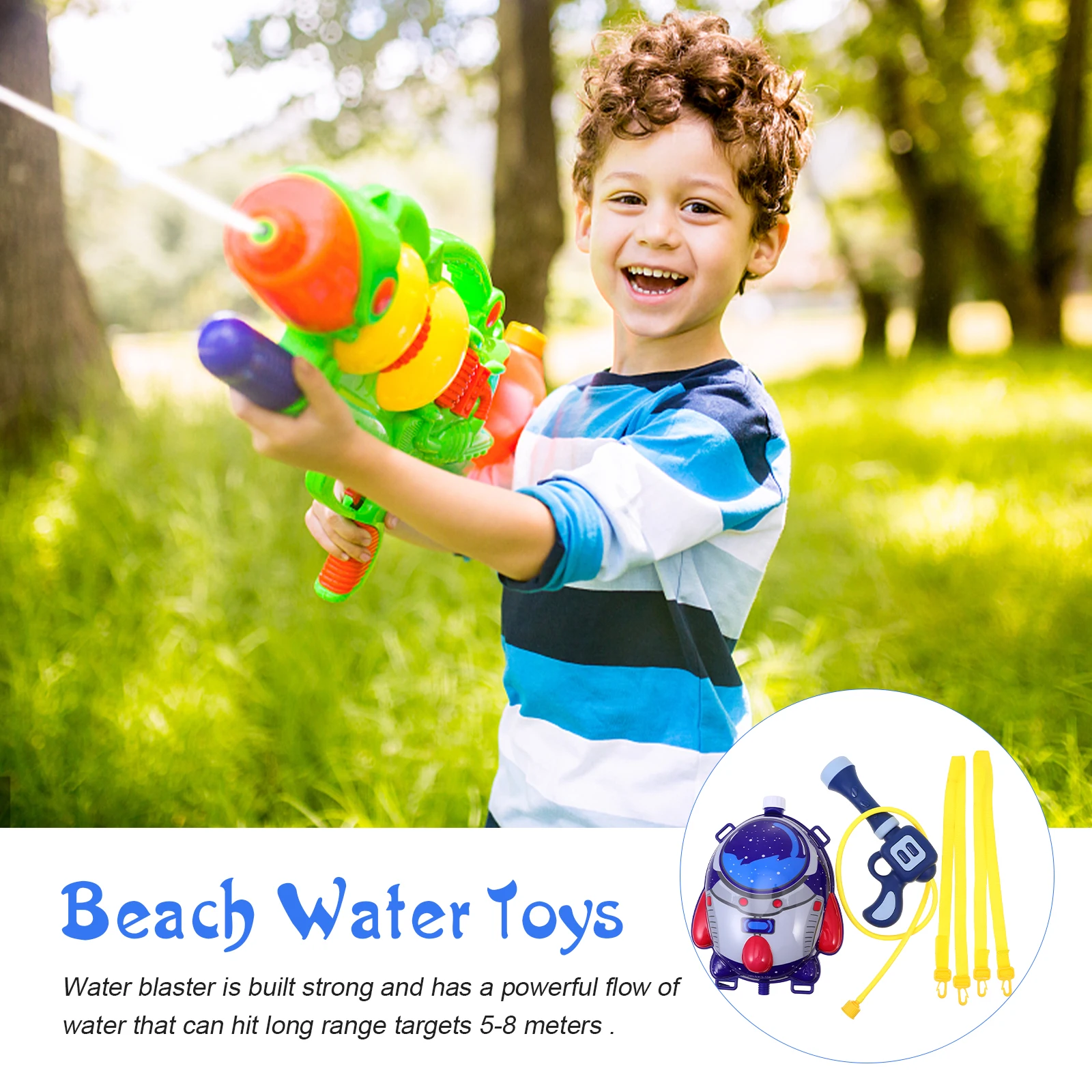 

1Set Pull Backpack Water Plaything Blue Cartoon Pattern Durable High-Quality Material Long-Range 5-8m Swimming Pool Beach Summer