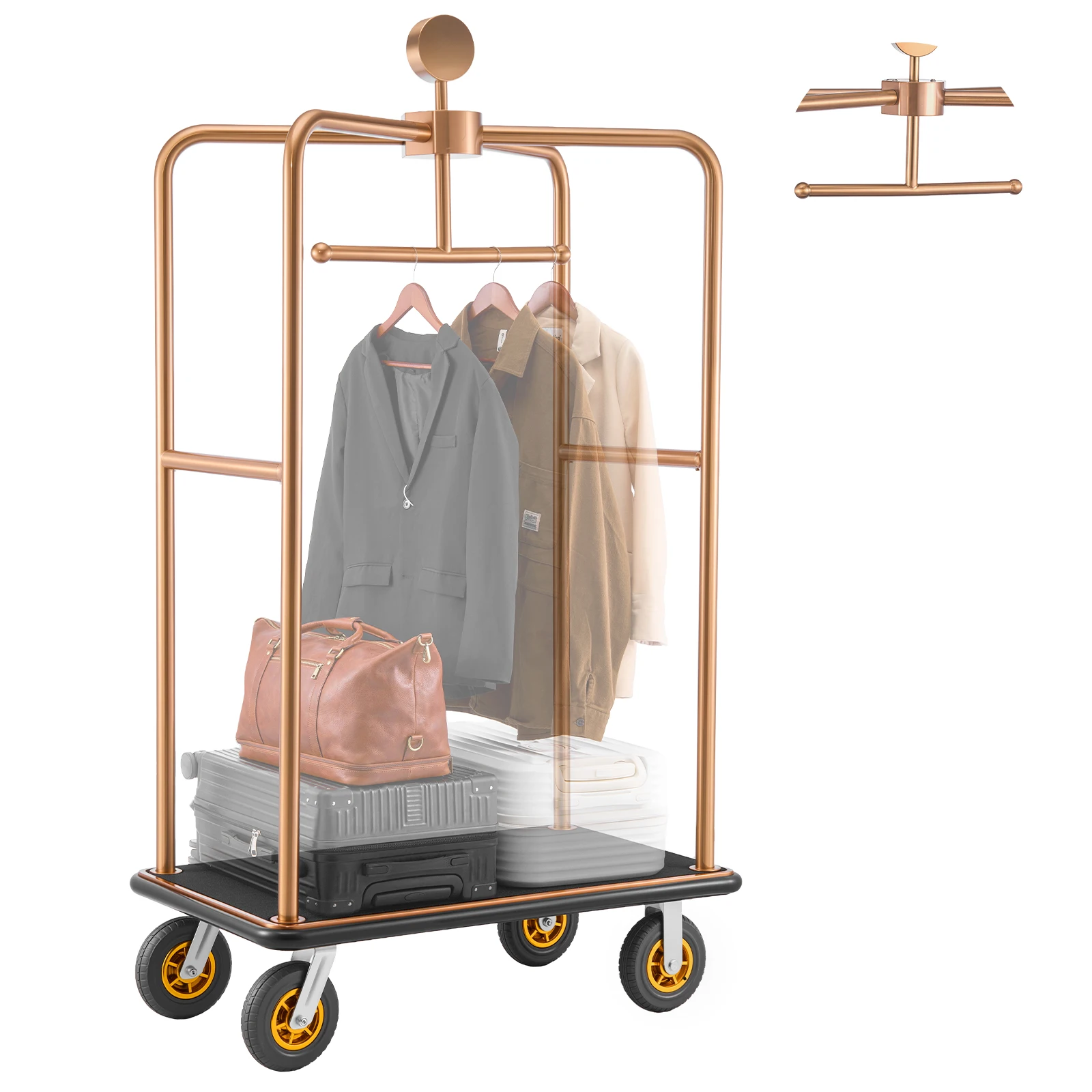 SucceBuy 1200 lbs Hotel Luggage Bellman Cart with 8in Wheels Solid Commercial Luggage Carrier Rolling Trolley for Hotels Resorts