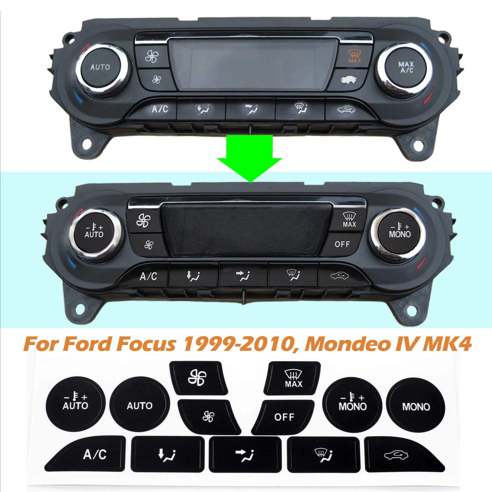 

For Ford Focus 2 Vinyl Decals Black AC Radio Switch Stickers for Focus MK1 MKIII Button Repair Kit for Mondeo IV MK4 Dash Cover