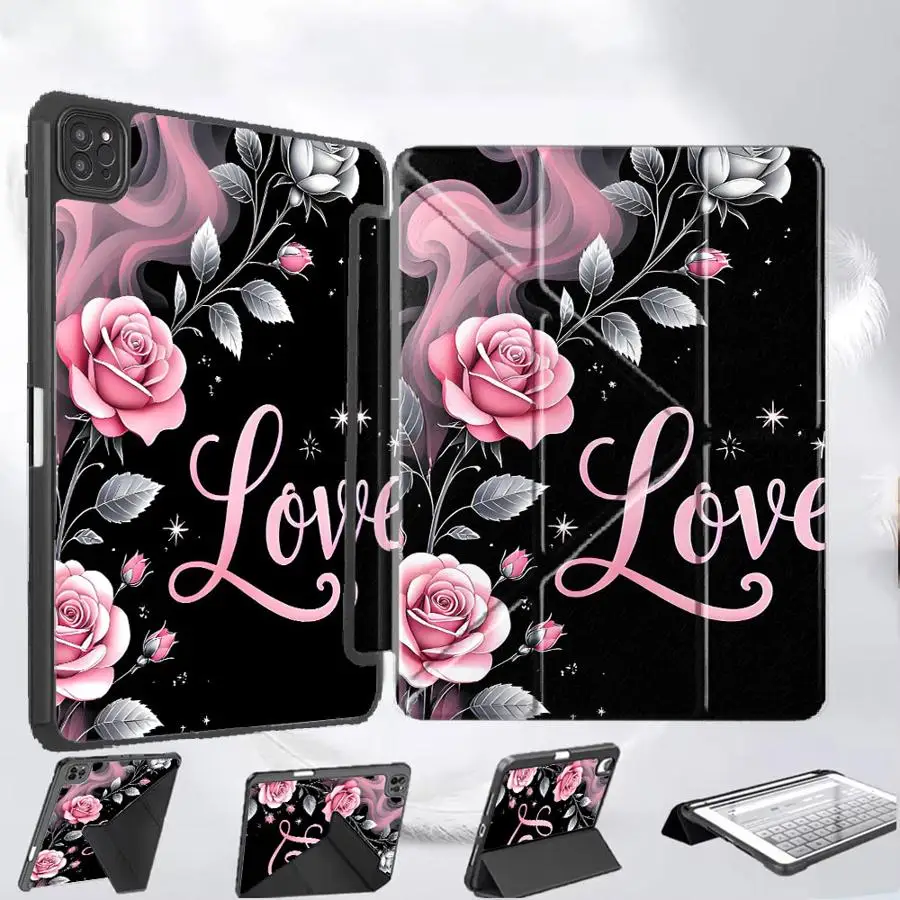 

Tablet Case For iPad Air 4 5 M3 M2 M4 11inch Pro 2025 Pro 11th 10th 9th 8th 7th 12.9inch Mini 6 7 Holder Cover Love And Roses