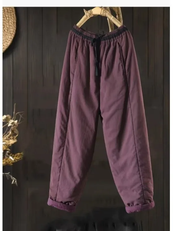 Pantalon d'hiver en coton pour femme, Harlan Sle, ample, Long, avec ceinture, couleur Pure artistique, Bootcut