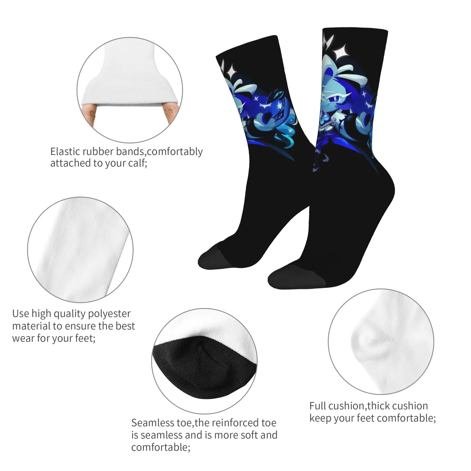 Cool Cute Shadow Milk Cookie Run Kingdom Game Football Socks CRK Cartoon Polyester Crew Socks for Unisex Breathable