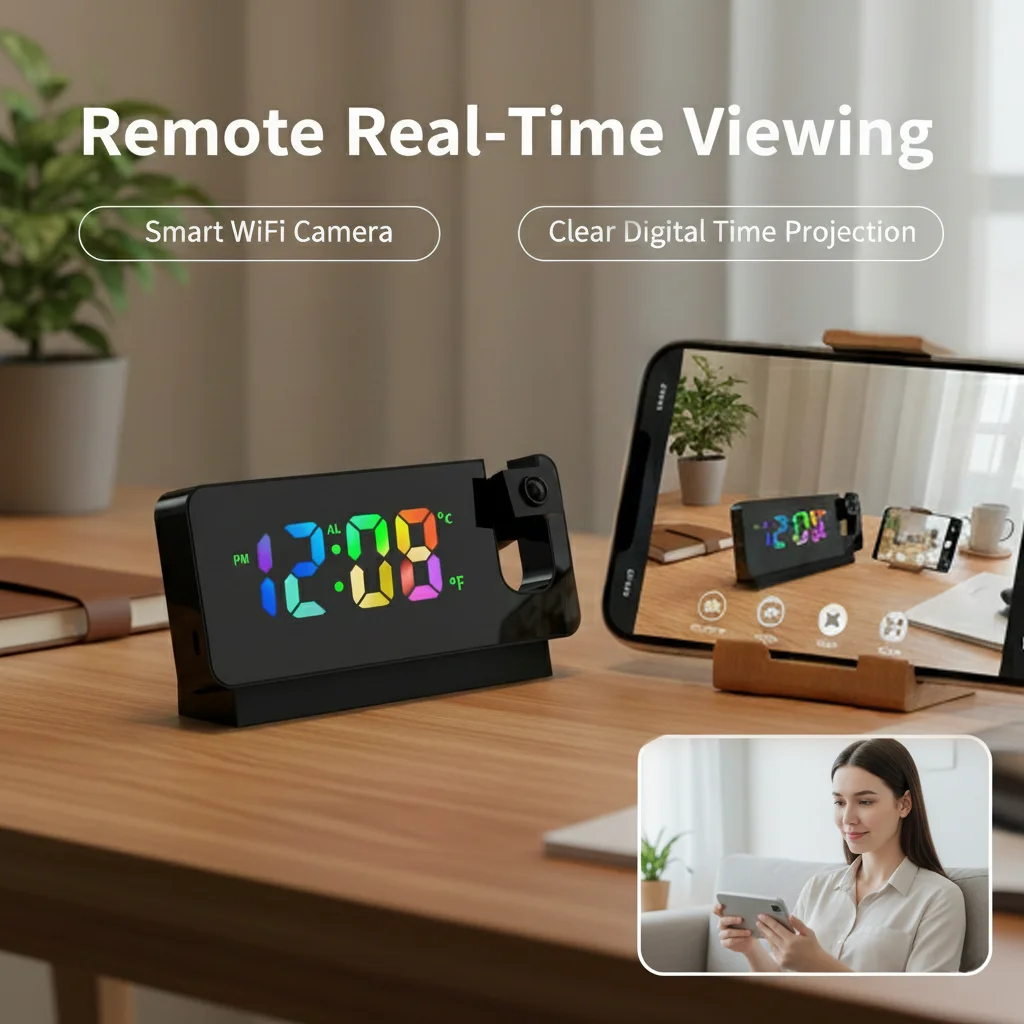 4K UHD WiFi Digital Clock Camera with 64GB SD Card Home Survevilance Camera with Time Projection App Control Mobile Detection