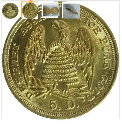 United States 5 Dollars Lion Beehive Mormon 1860 Gold Coin Brass Metal Copy Coins