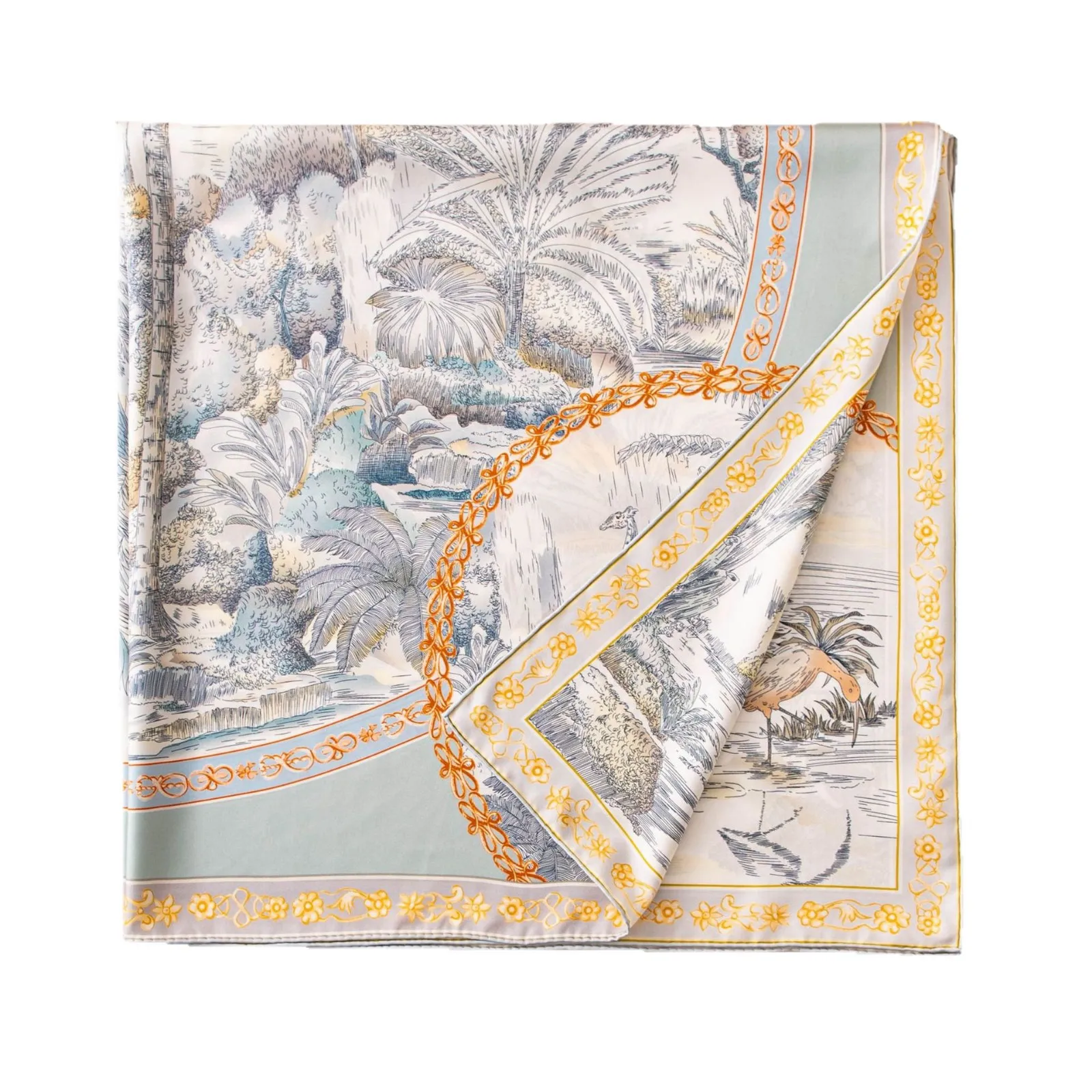 Spring new 18 mmi twill silk handmade curled square scarf fashionable versatile two-color printed shawl