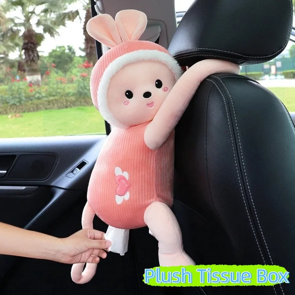 

Cute Hanging Tissue Box Soft Zipper Design Napkin Holder Embroidery Pattern Cartoon Car Seat Tissue Box Family Car