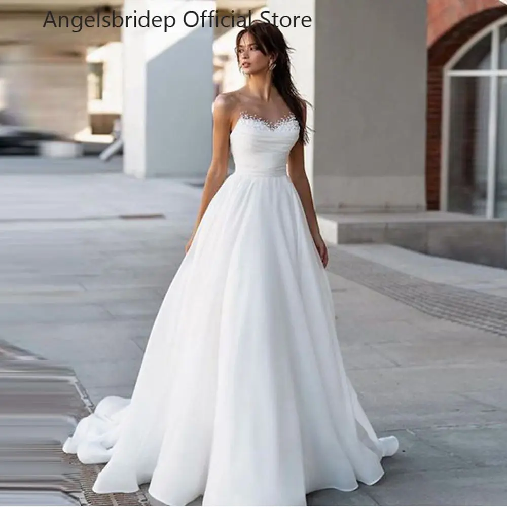 Angelsbridep 2023 Aso Ebi Organza A-Line ชุดแต่งงานคอซิปหรูหรา Sequins เจ้าสาวชุด Vestidos De Novia สำหรับสตรี